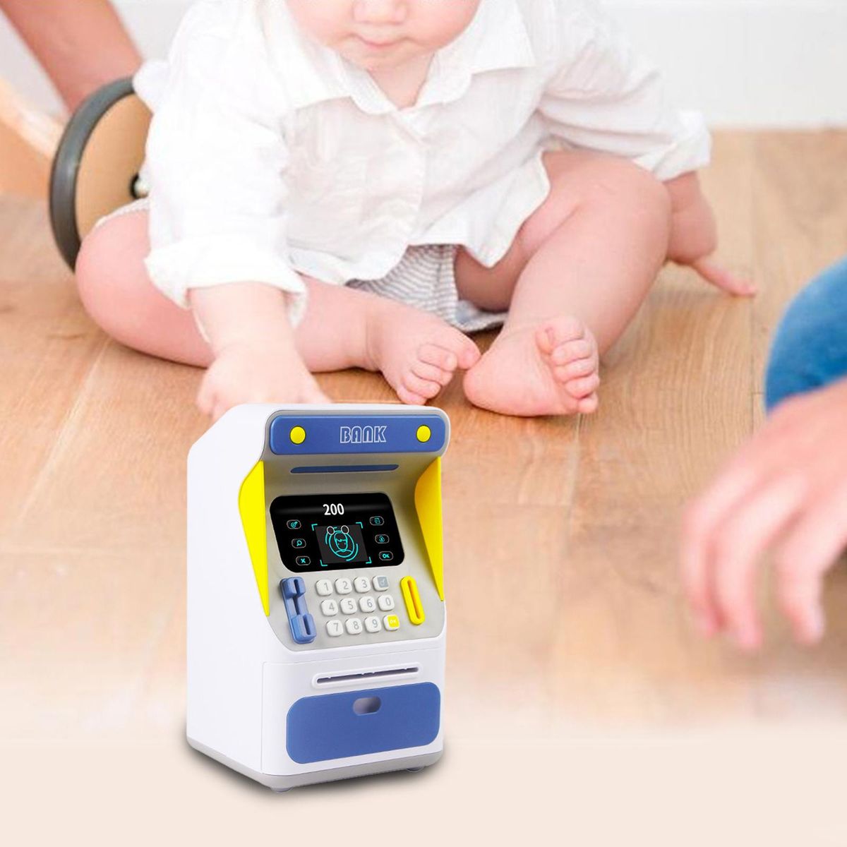 Small Atm  Machine Piggy   Simulation For  Children Blue