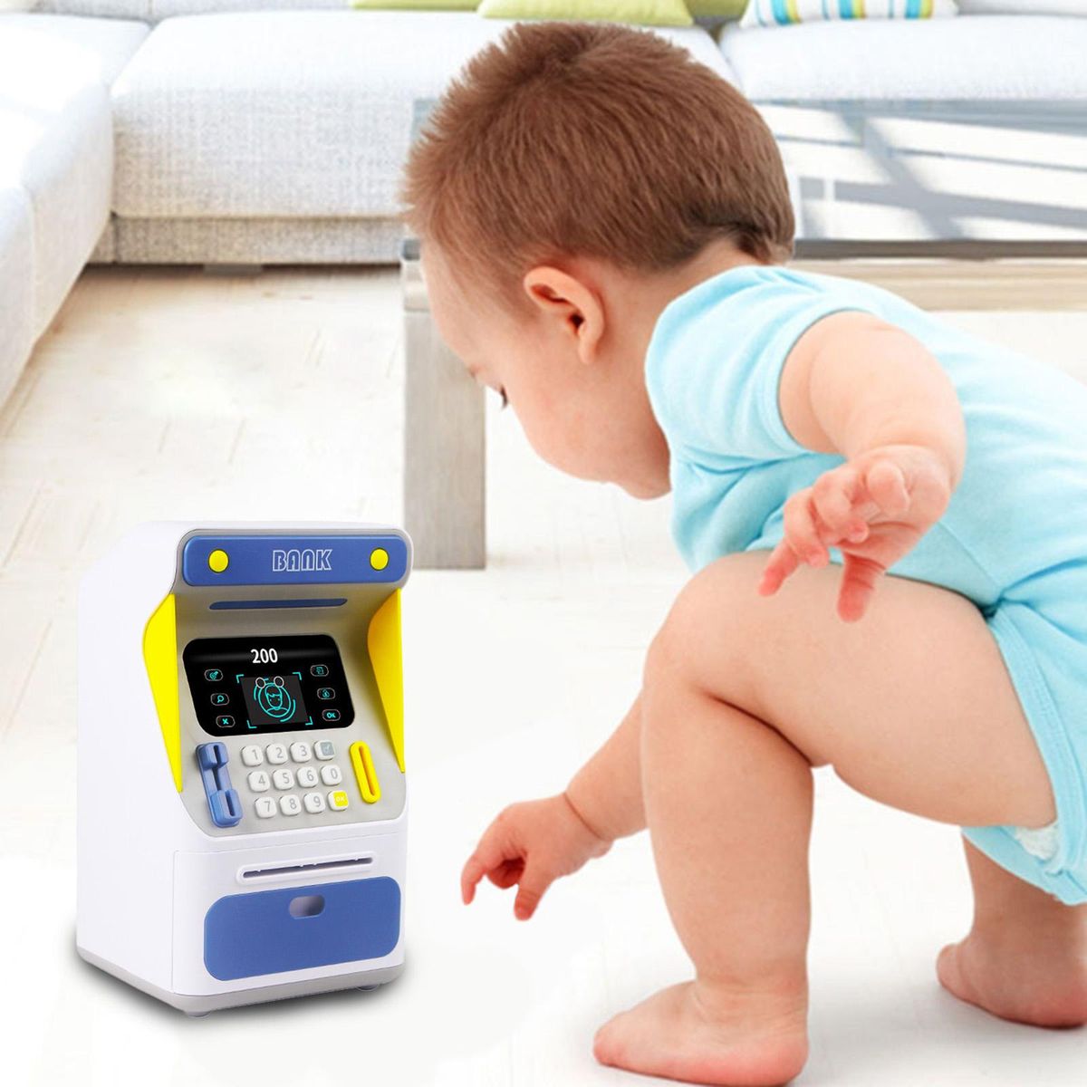 Small Atm  Machine Piggy   Simulation For  Children Blue