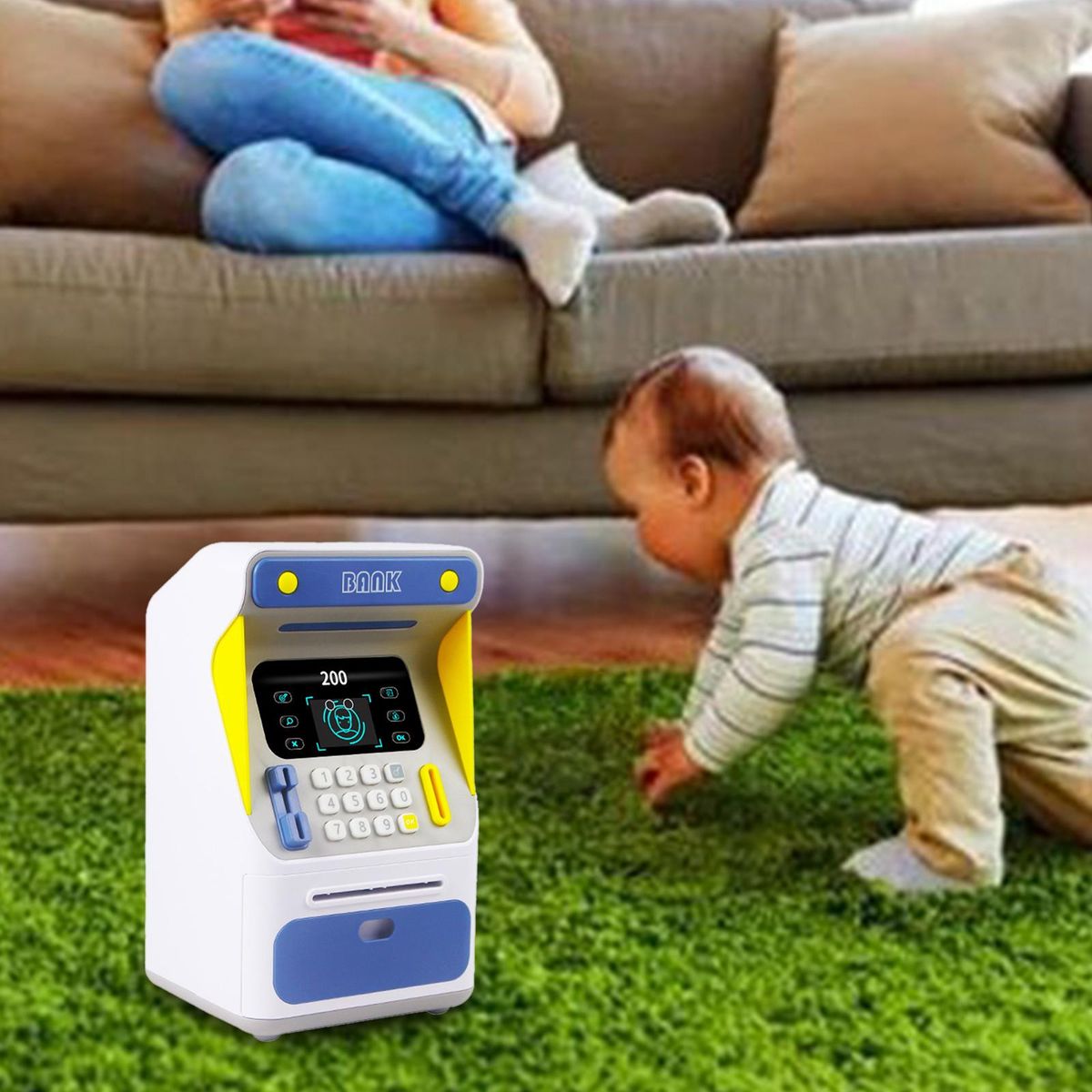 Small Atm  Machine Piggy   Simulation For  Children Blue