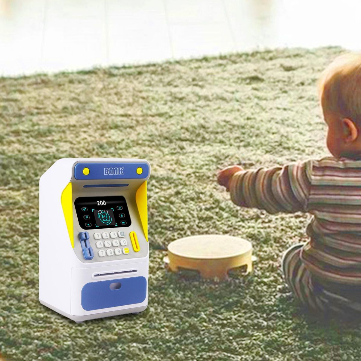 Small Atm  Machine Piggy   Simulation For  Children Blue