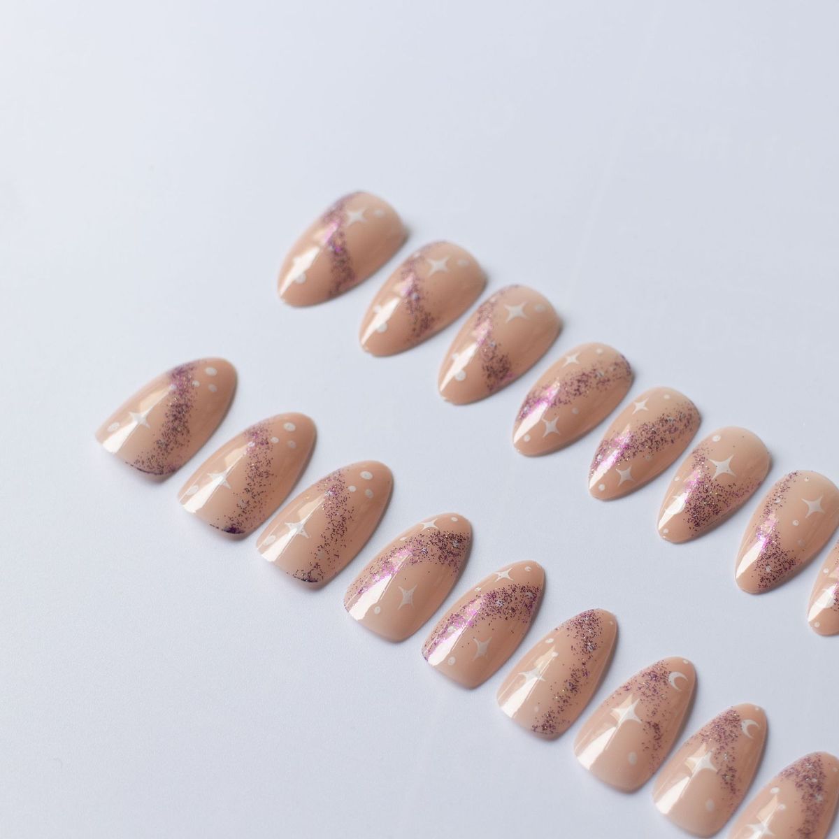 Purple Press On Nails Fake Nails Almond Cute Women's Bling False Nails 24Pcs