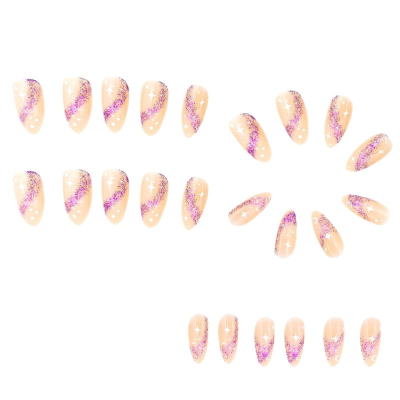 Purple Press On Nails Fake Nails Almond Cute Women's Bling False Nails 24Pcs