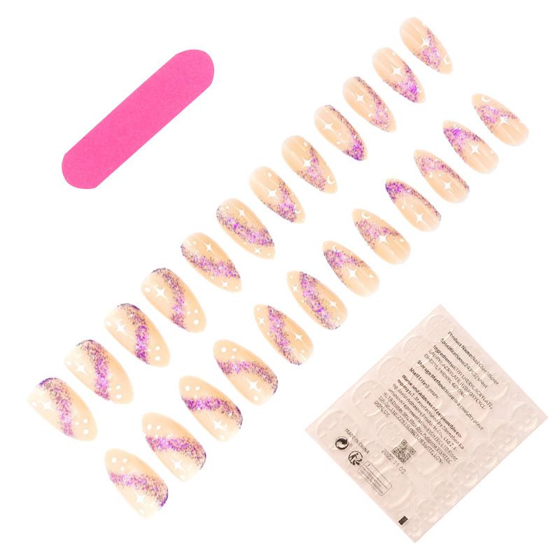 Purple Press On Nails Fake Nails Almond Cute Women's Bling False Nails 24Pcs
