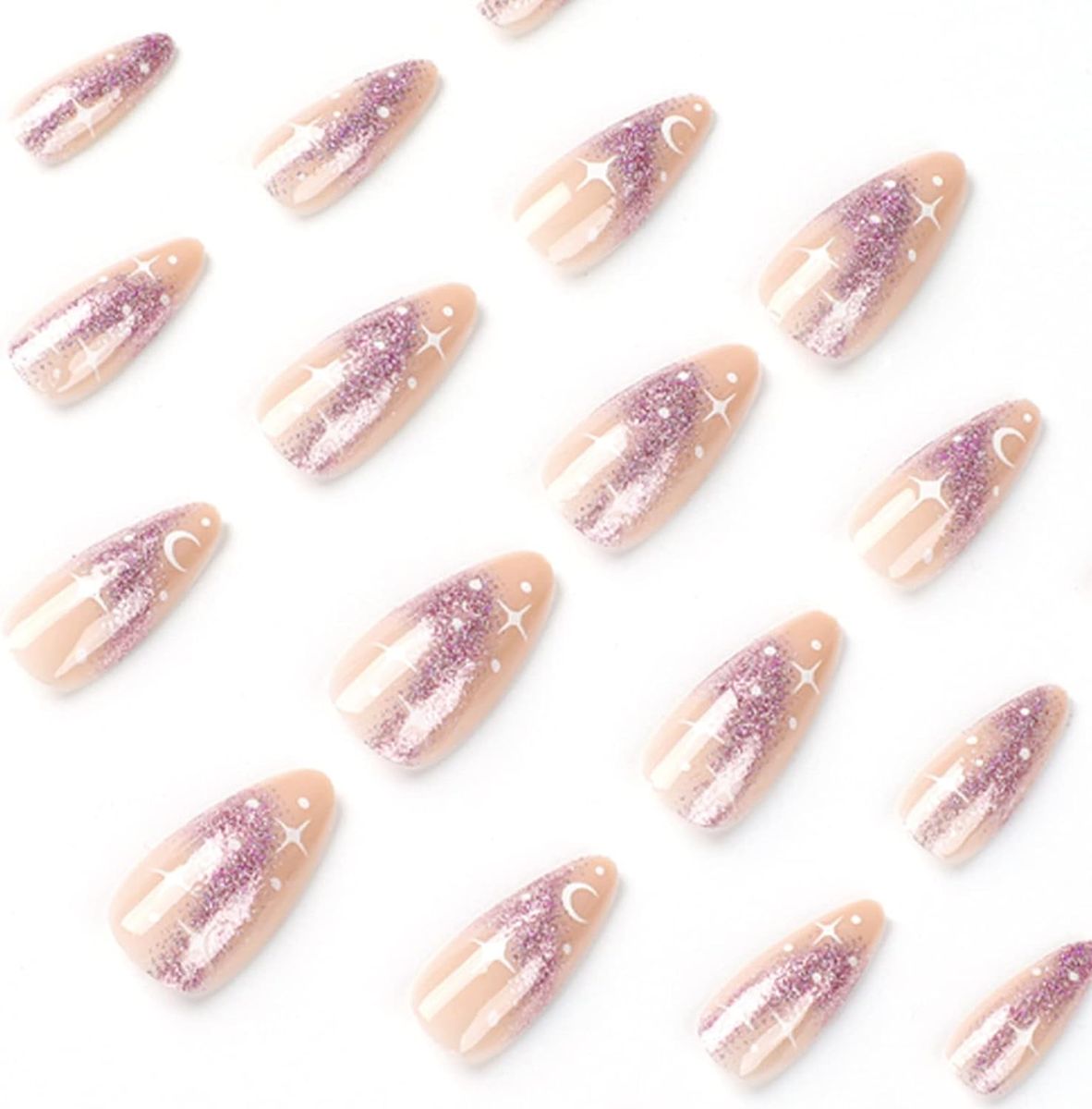 Purple Press On Nails Fake Nails Almond Cute Women's Bling False Nails 24Pcs