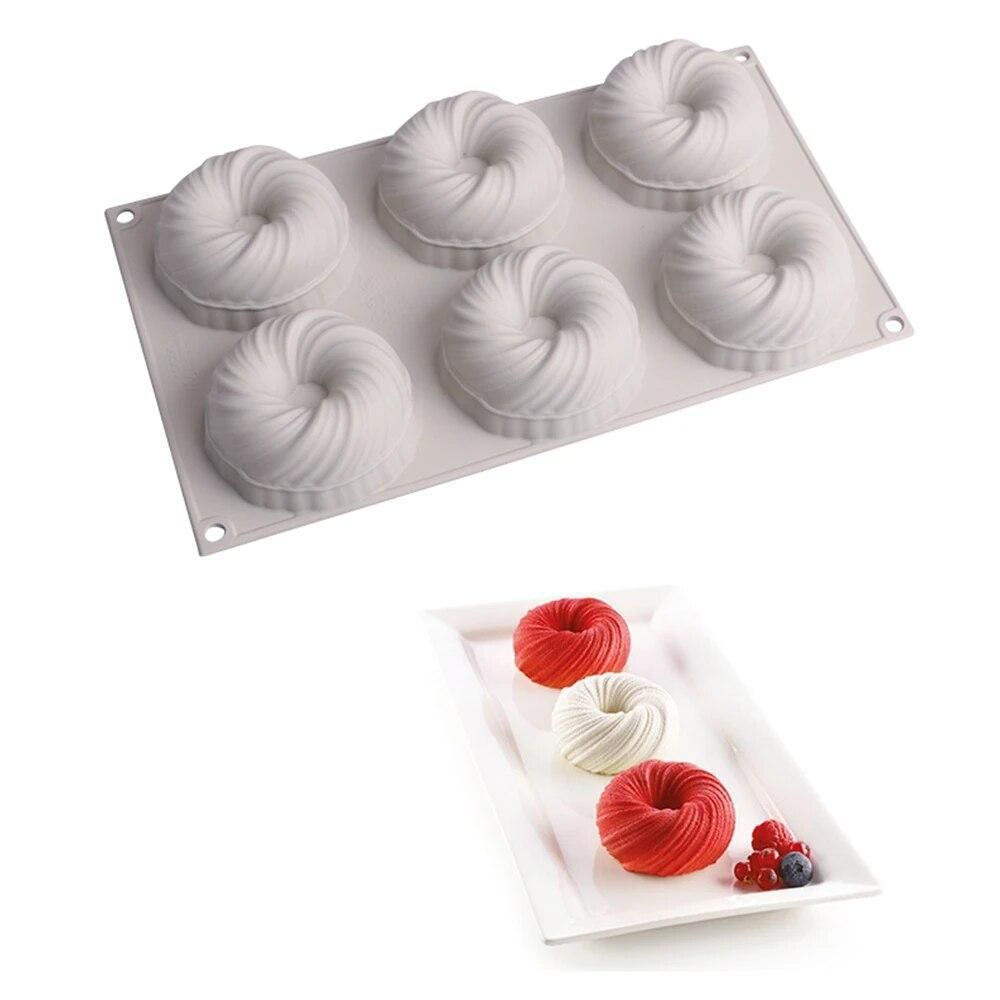 6 Cavity Swirl Silicone Mold For Baking Dessert Mousse Silicone 3D Cake Mould Pastry Pan Cake Decoration Tools