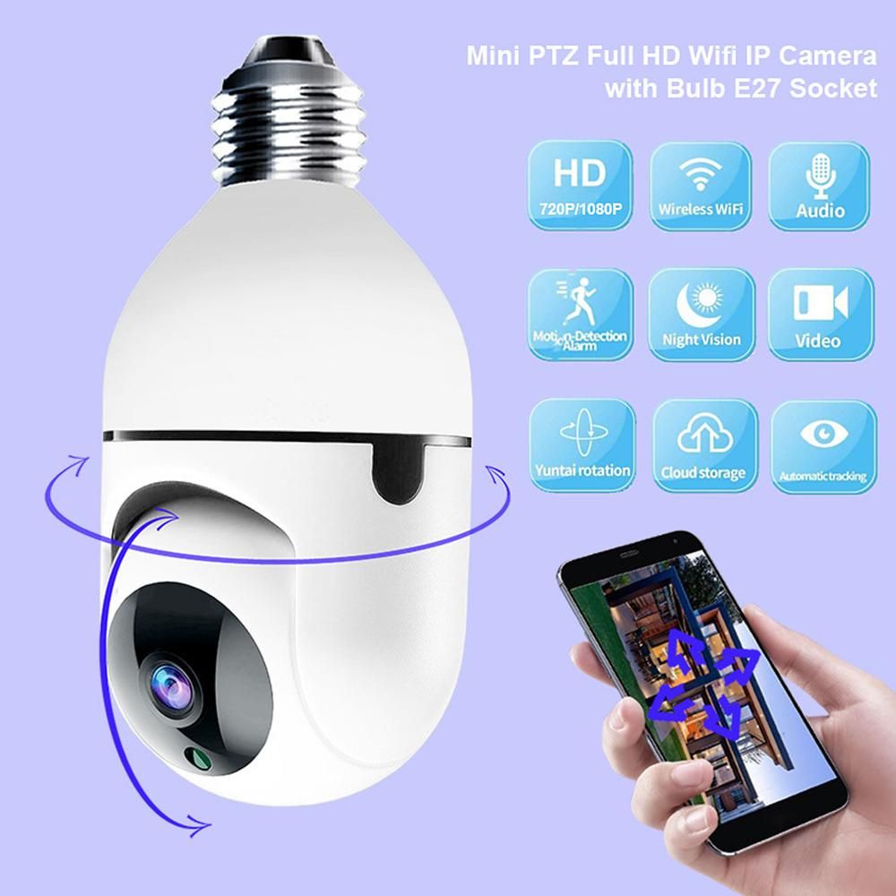 WiFi 360 Panoramic Bulb Camera 1080P Security Camera with 2.4GHz WiFi 360 Degree Panoramic viewing Wireless Home Surveillance Camera Night Vision Two Way Audio Smart Motion Detection Tuya APP