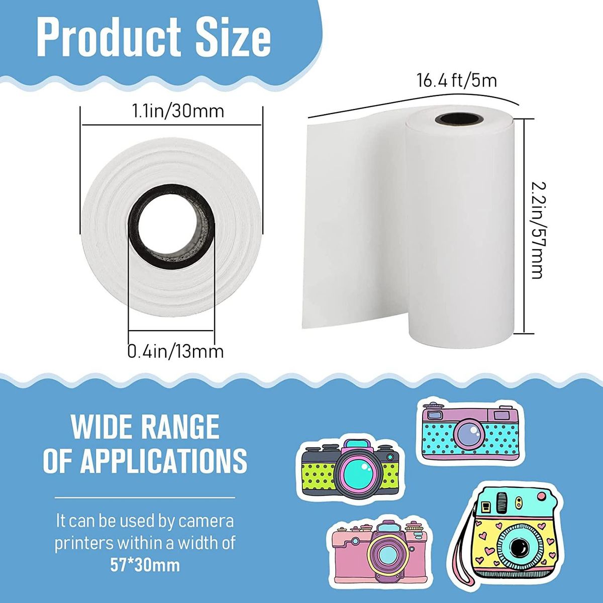 Print Paper12 57x30mm with Core Photo Print Thermal Paper Instant Print Camera Refill Paper