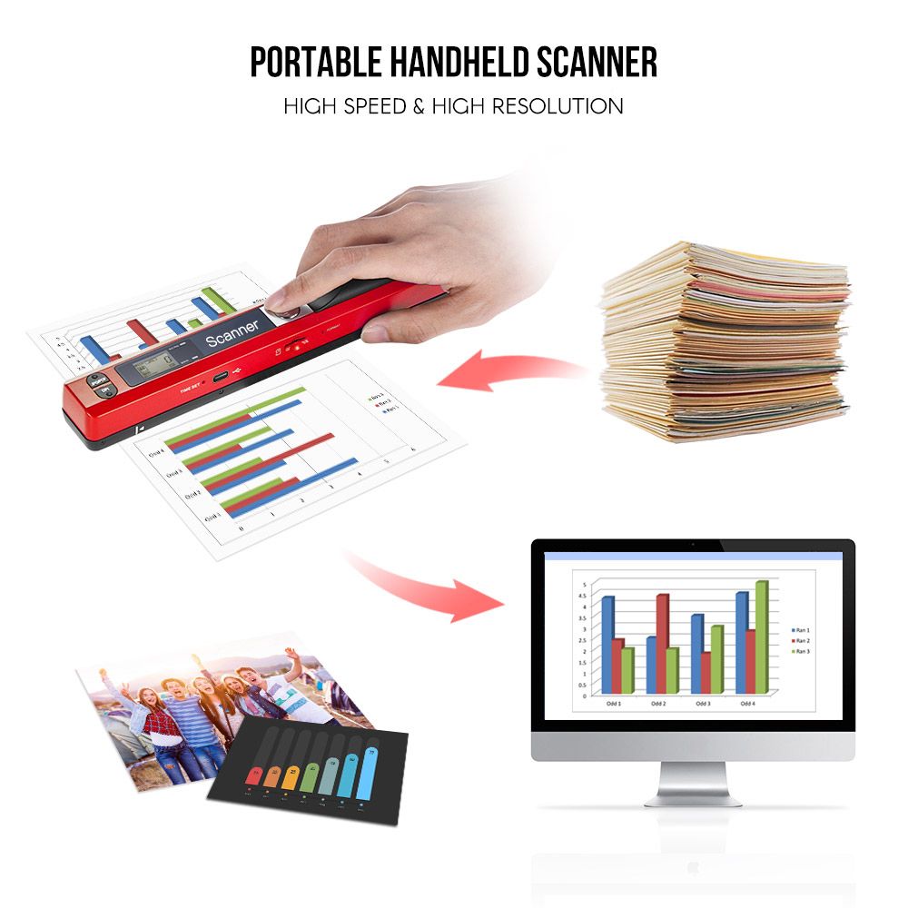 Portable Handheld Wand Wireless Scanner A4 Size 900DPI