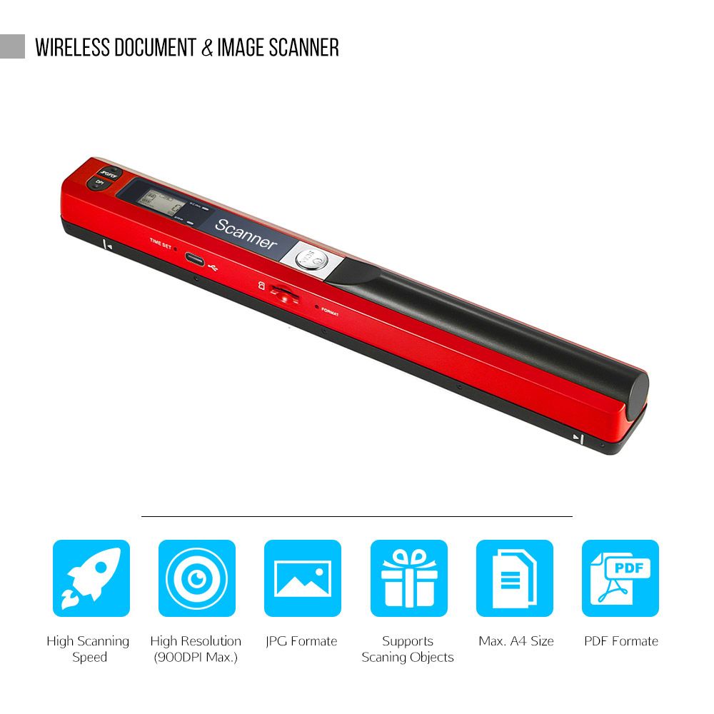 Portable Handheld Wand Wireless Scanner A4 Size 900DPI