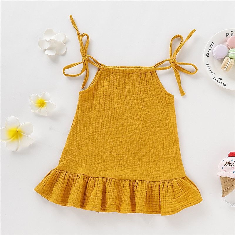 Baby Girls Sling Dress Ruffle Hem Sundress -Yellow