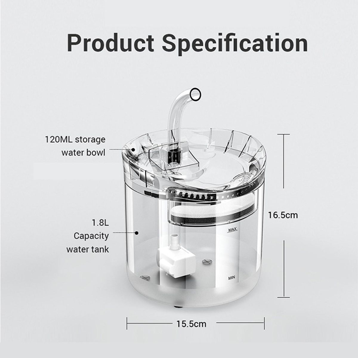 Cat Water Fountain, Dog Water Dispenser, 2L Super Quiet Automatic Pet Drinking Fountain 2 Water Flow Modes for Cats, Dogs, Multiple Pets