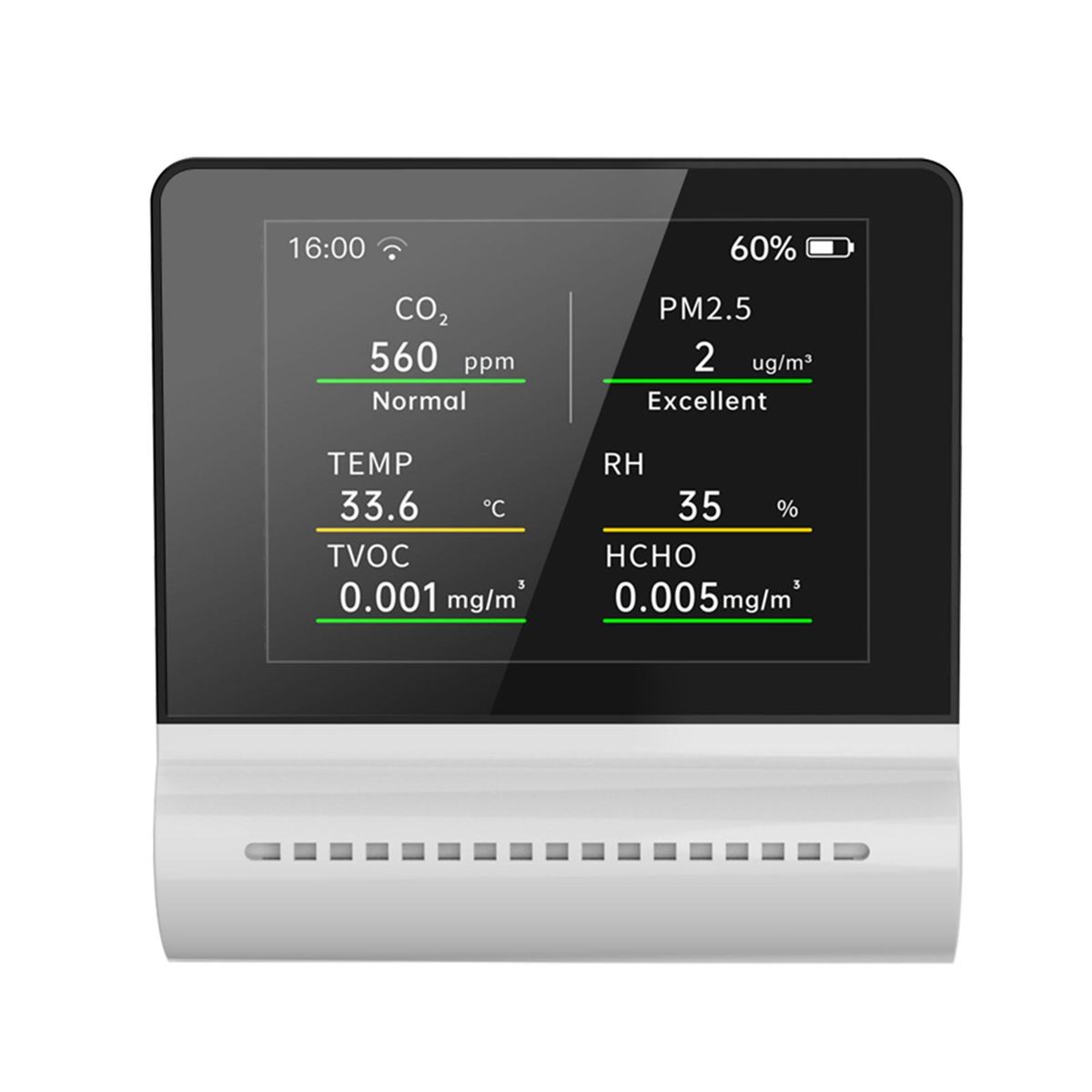 NOYAFA JSM16 5-in-1 Household Air Quality Monitor PM2.5/CO2/HCHO/TVOC Detector Temperature Humidity Tester Rechargeable Desktop Thermometer Hygrometer Formaldehyde Analyzer Real-time Monitoring