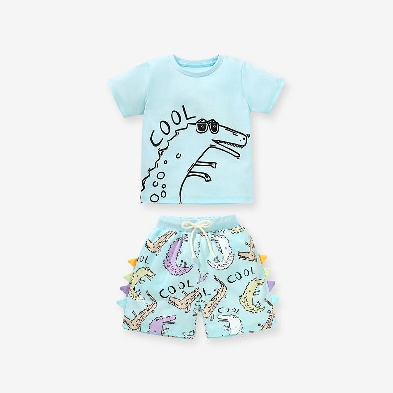 2023 Summer Children's Suit Cute Boys Cotton Clothes Short-Sleeved T-Shirt Shorts