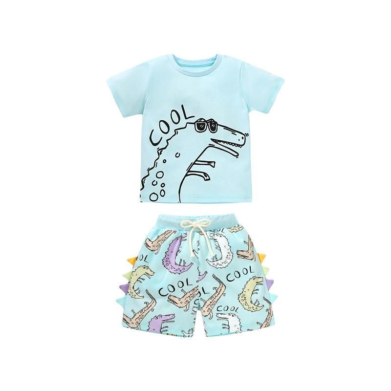 2023 Summer Children's Suit Cute Boys Cotton Clothes Short-Sleeved T-Shirt Shorts