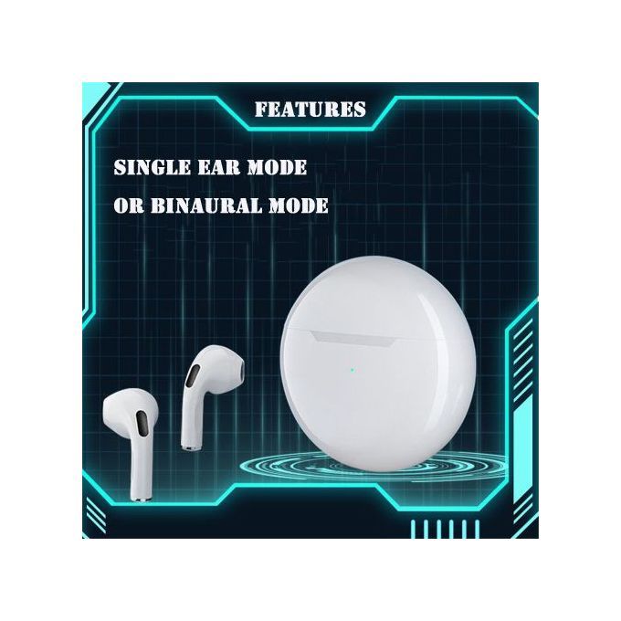 New Pro6 White-Black Earphone Wireless Bluetooth Pods