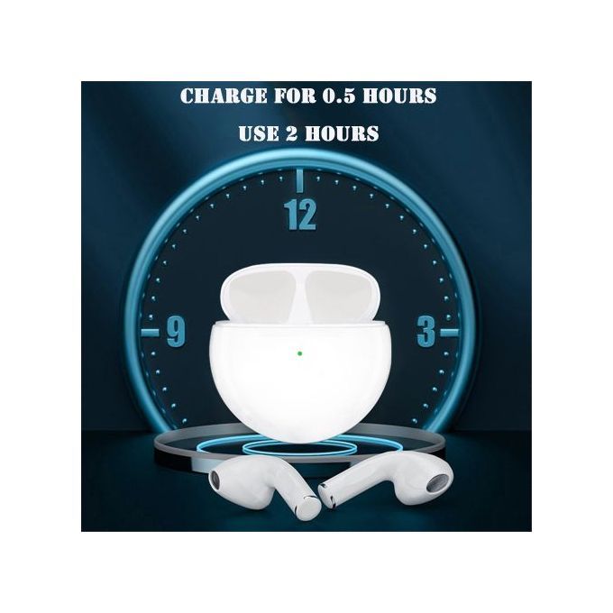 New Pro6 White-Black Earphone Wireless Bluetooth Pods