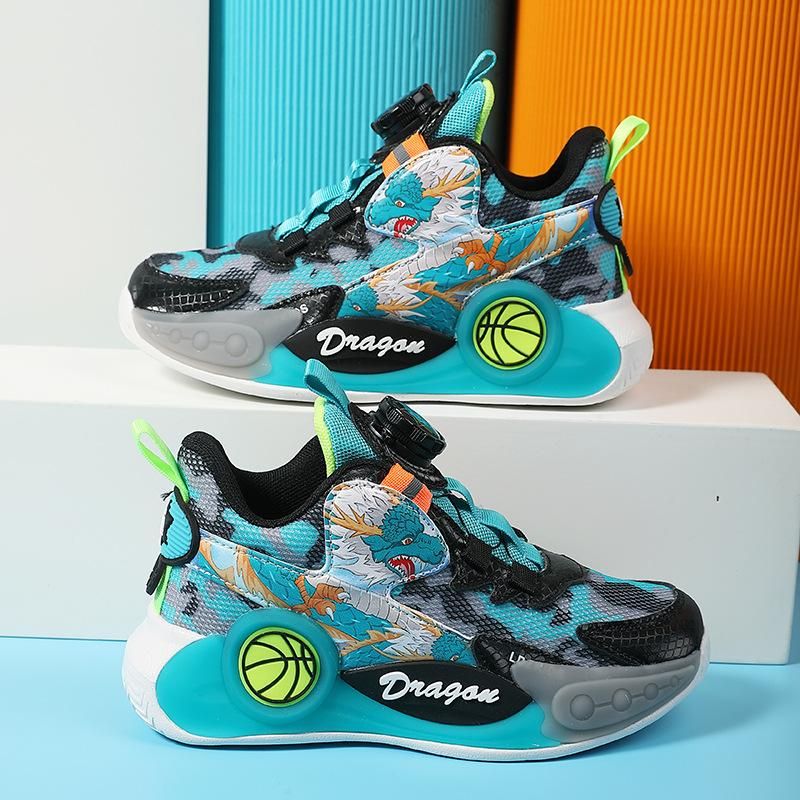 Boys Basketball Shoes Mesh Swivel Button Basketball Shoes Green