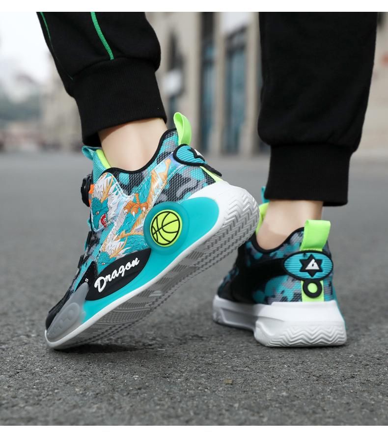 Boys Basketball Shoes Mesh Swivel Button Basketball Shoes Green