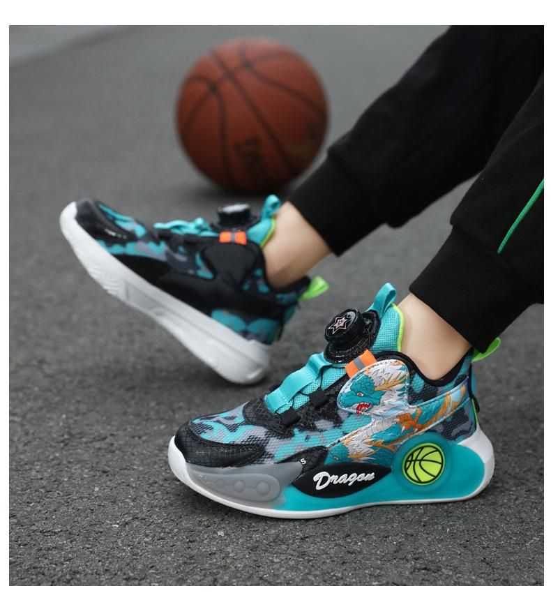 Boys Basketball Shoes Mesh Swivel Button Basketball Shoes Green