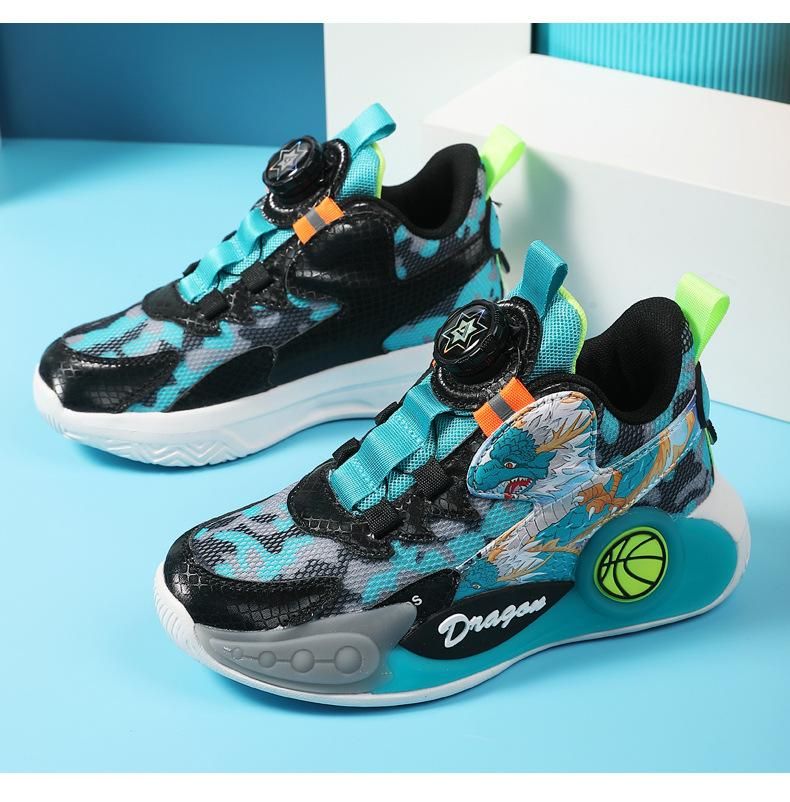 Boys Basketball Shoes Mesh Swivel Button Basketball Shoes Green