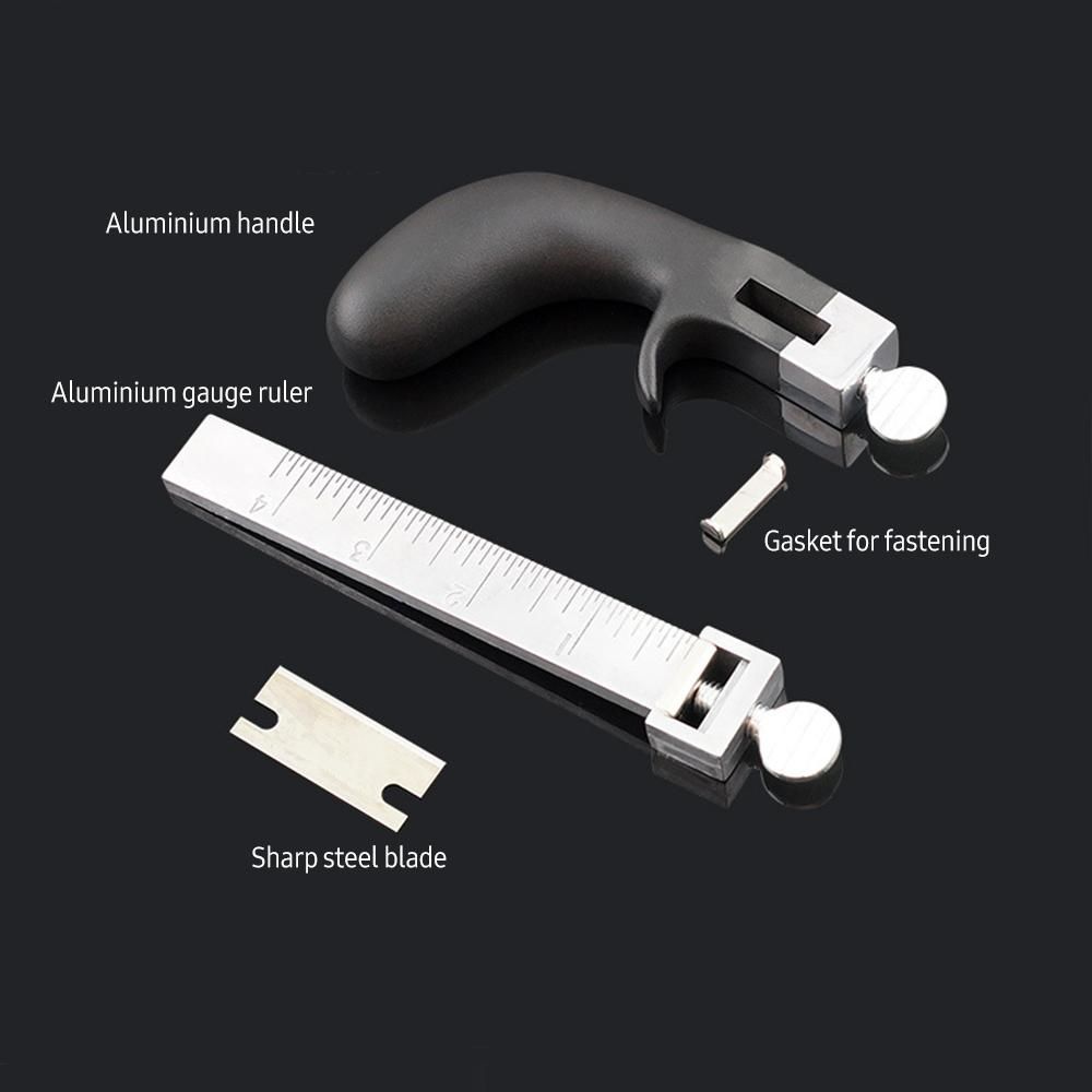 Leather Strap Cutter Hand Cutting Leather Tool Leather Strip Belt Cutter with Gauge Aluminium Handle for DIY Leathercraft