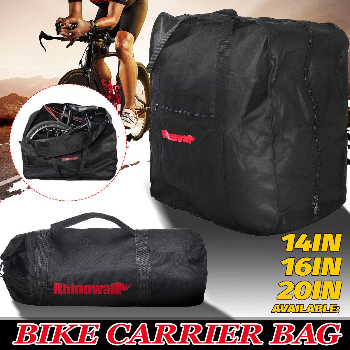Folding Bike Bicycle Carrier Bag Carry Transport Travel Pouch Case 14/16/20 Inch Light Black