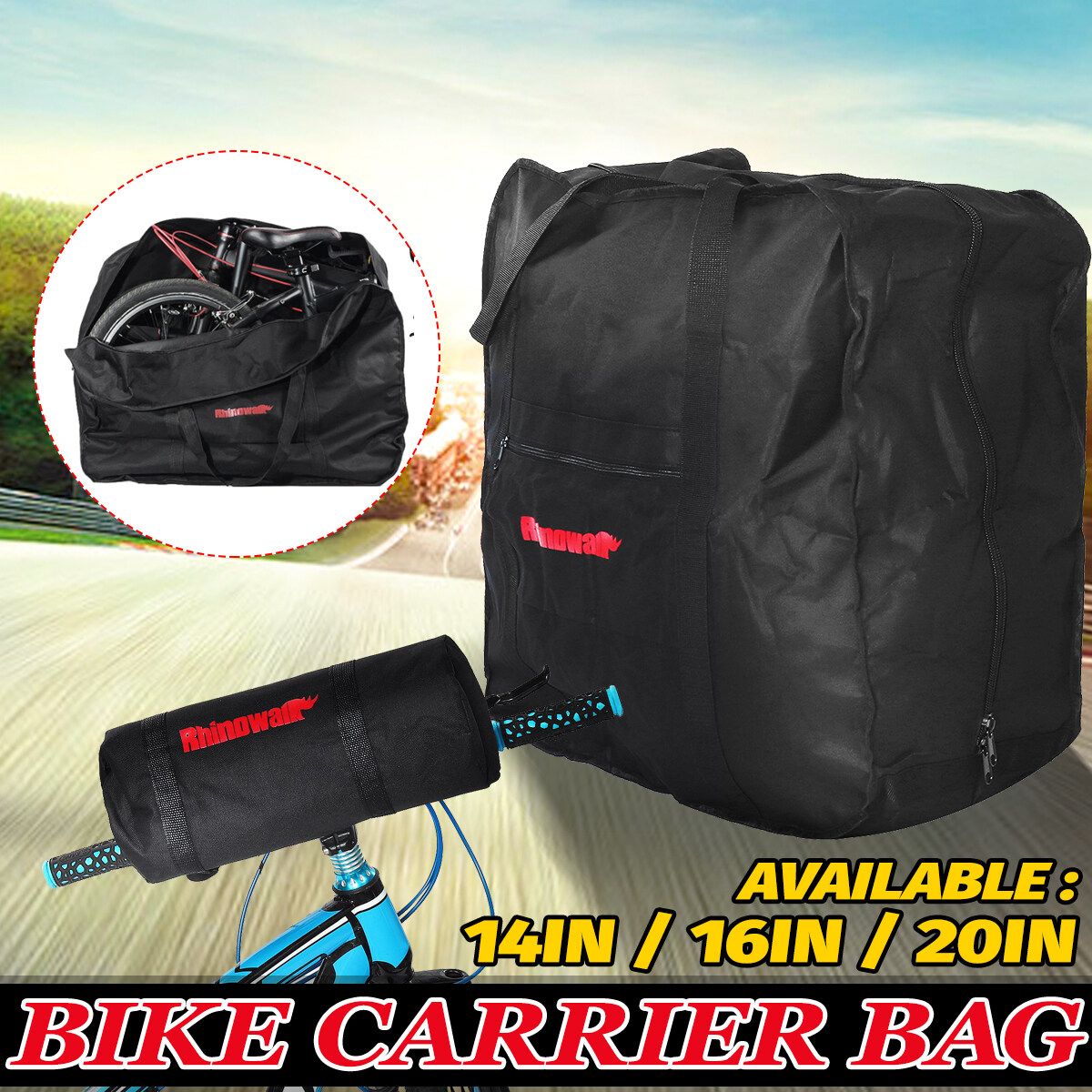 Folding Bike Bicycle Carrier Bag Carry Transport Travel Pouch Case 14/16/20 Inch Light Black
