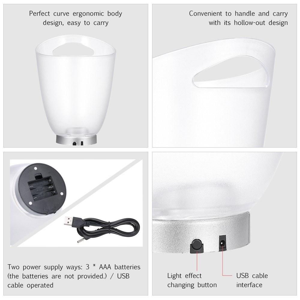 4L High Capacity 4 LED RGB Light Lamp Ice Bucket Curve Design Automatic Color Changing/ Static Color Battery Powered/ USB Operated IP65 Water Resistance for Home Party Bar Club Theme Restaurant Pub Wine Drink Beer Juice