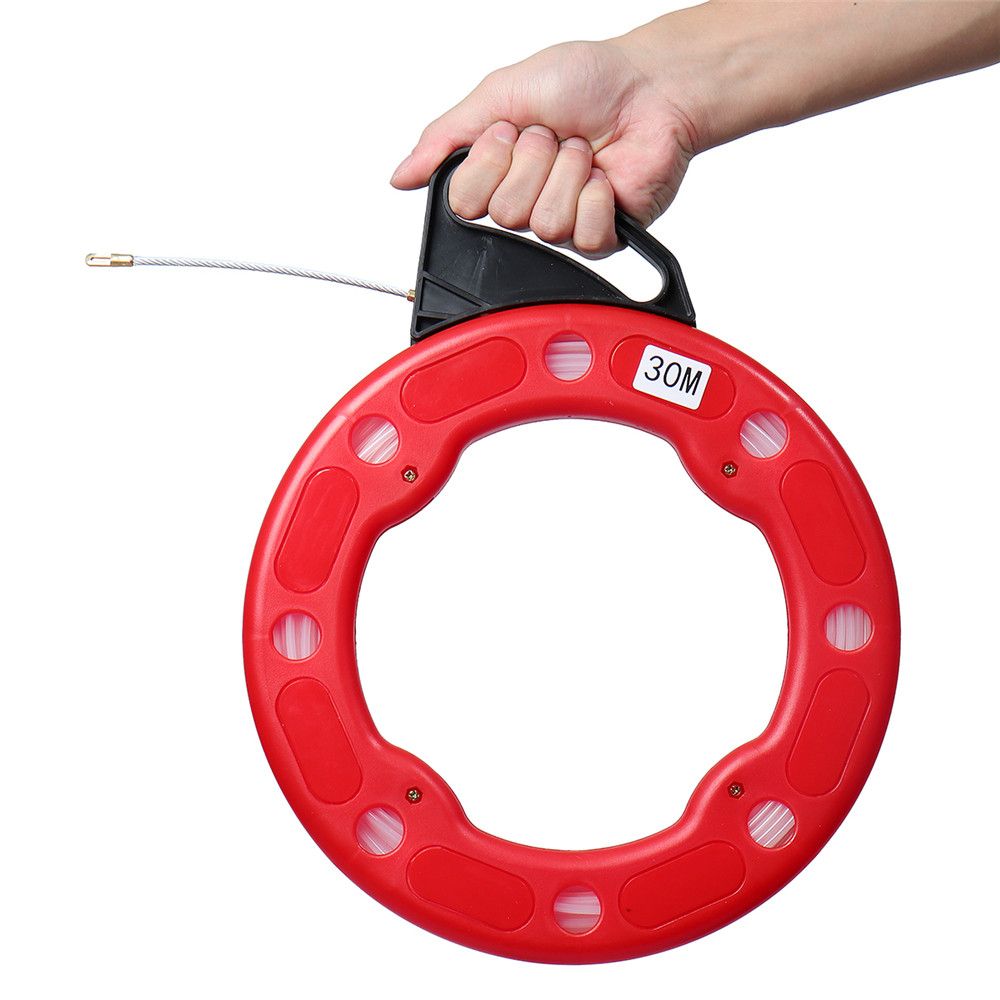 30M 4mm Fiberglass Fish Tape Reel Puller Glass Fiber Nylon Conduit Ducting Rodder Pulling Wire Cable Fishing Tool Red