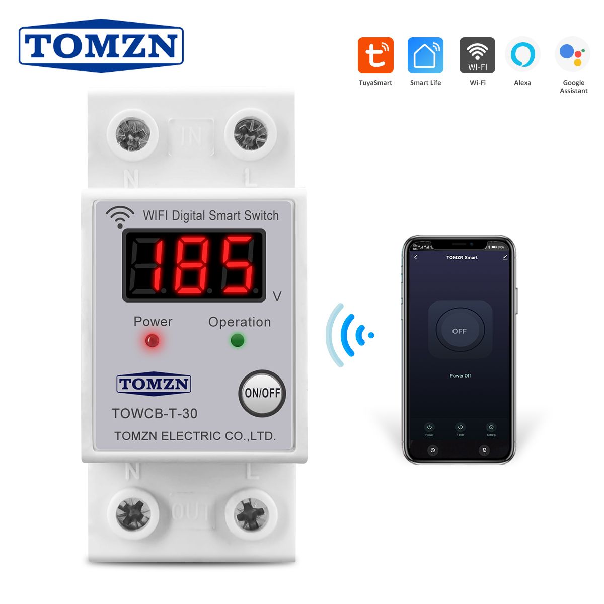 Din Rail Smart Life TUYA WIFI Circuit Breaker With Voltage