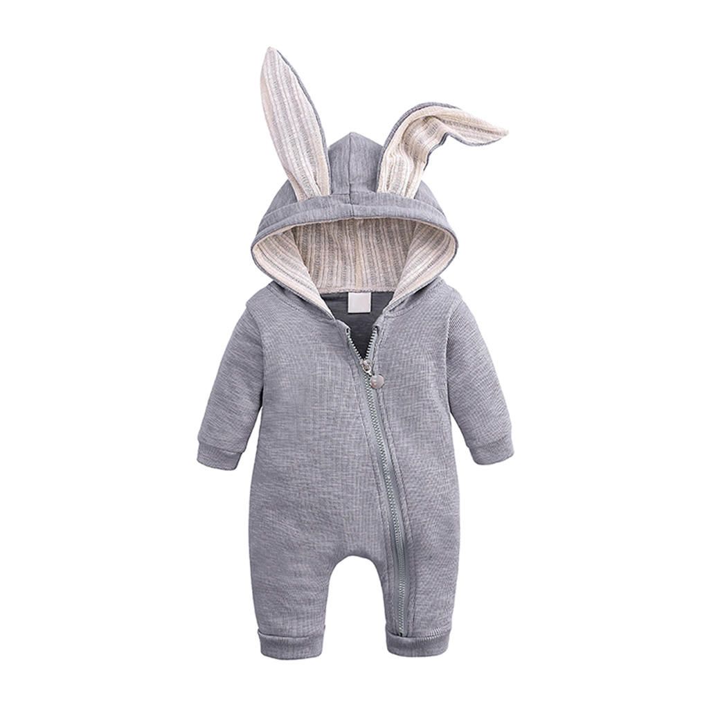 Baby Kids Boys Girls Infant Hooded Romper Jumpsuit Gray (6-9 Months)
