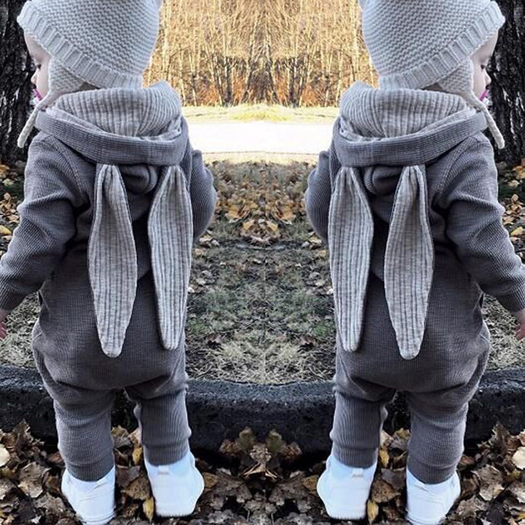 Baby Kids Boys Girls Infant Hooded Romper Jumpsuit Gray (6-9 Months)