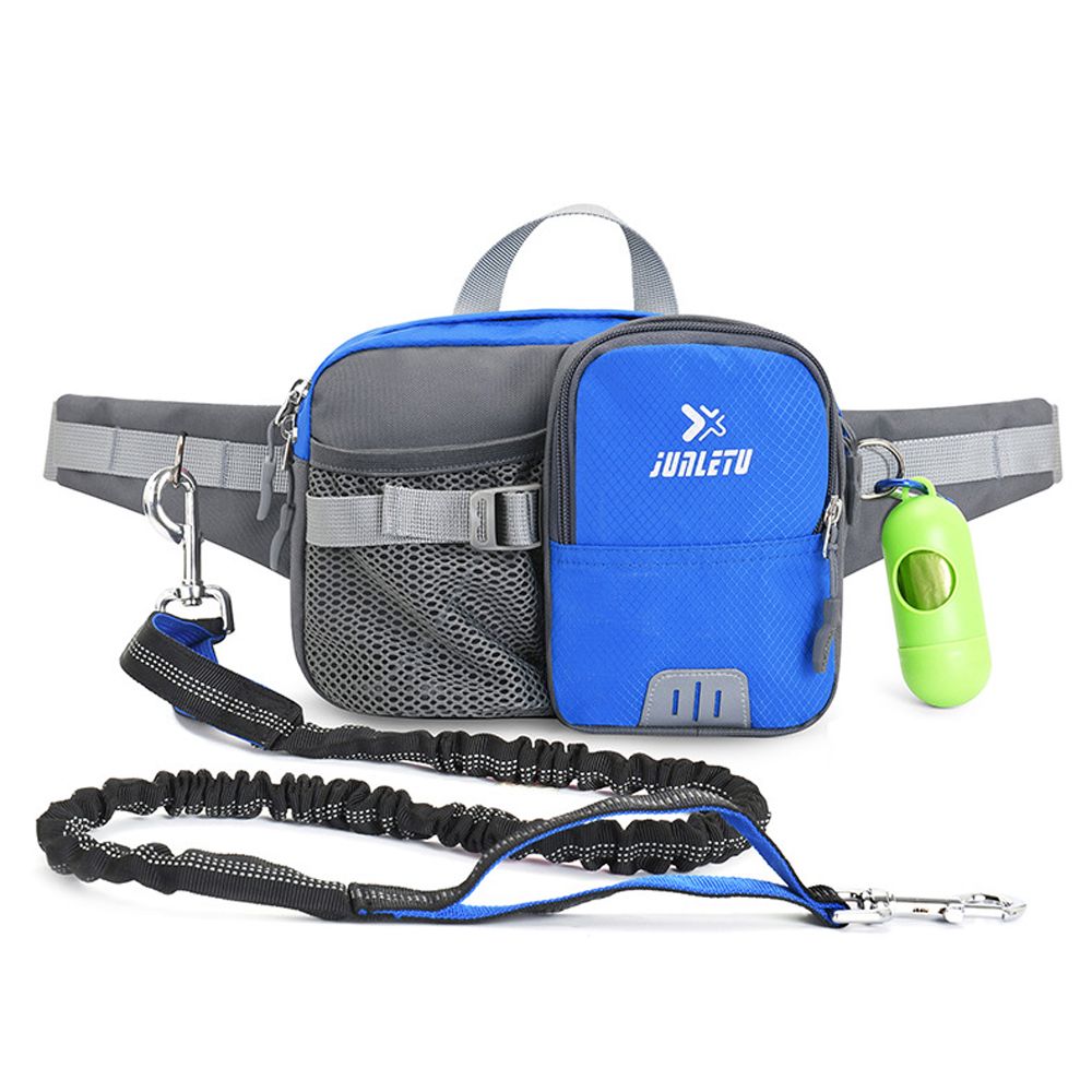 Dog Training Waist Bag Hands Free Dog Bungee Leash Set-Blue