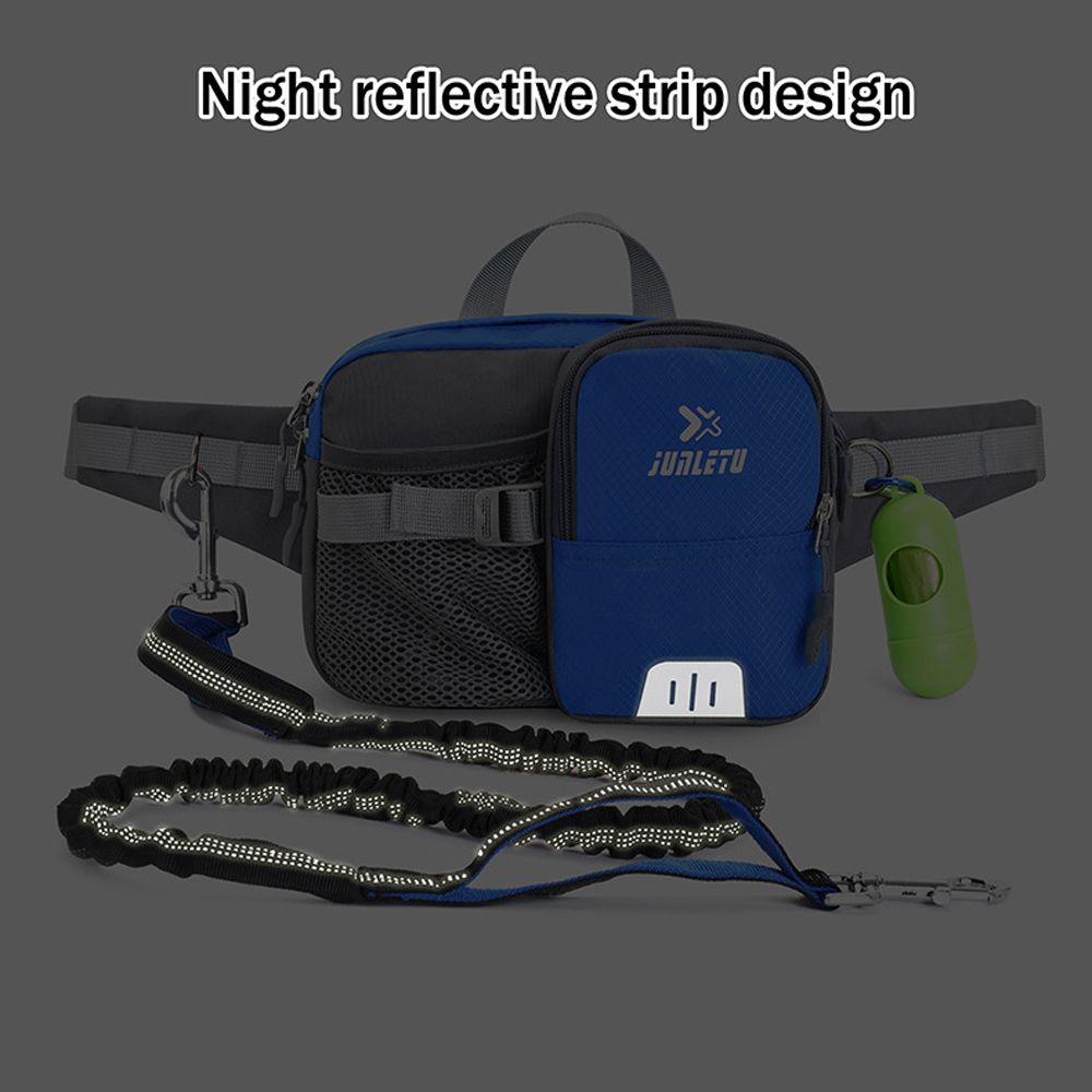 Dog Training Waist Bag Hands Free Dog Bungee Leash Set-Blue