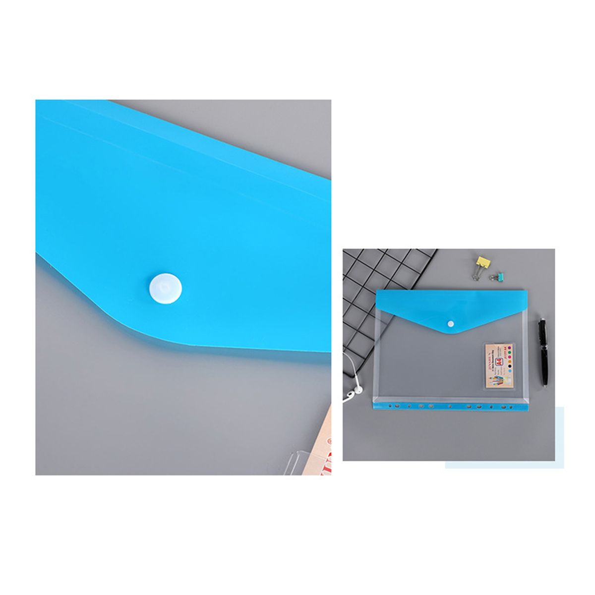 6Pcs Binder Pocket Water-resistant A4 File Bag Blue