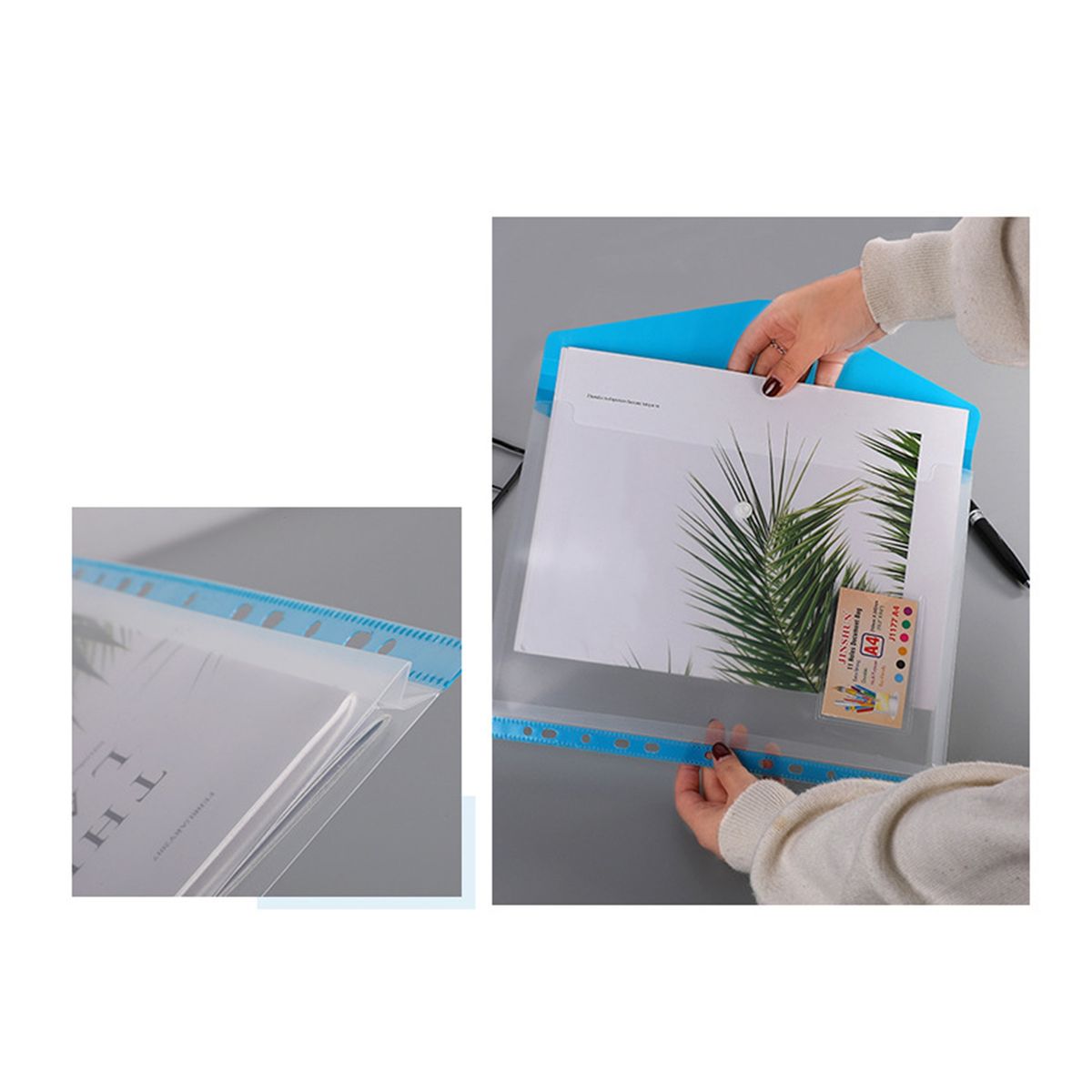 6Pcs Binder Pocket Water-resistant A4 File Bag Blue