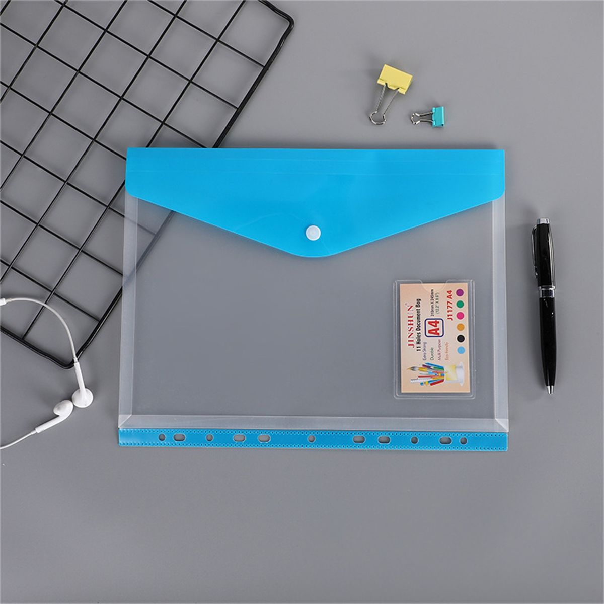 6Pcs Binder Pocket Water-resistant A4 File Bag Blue