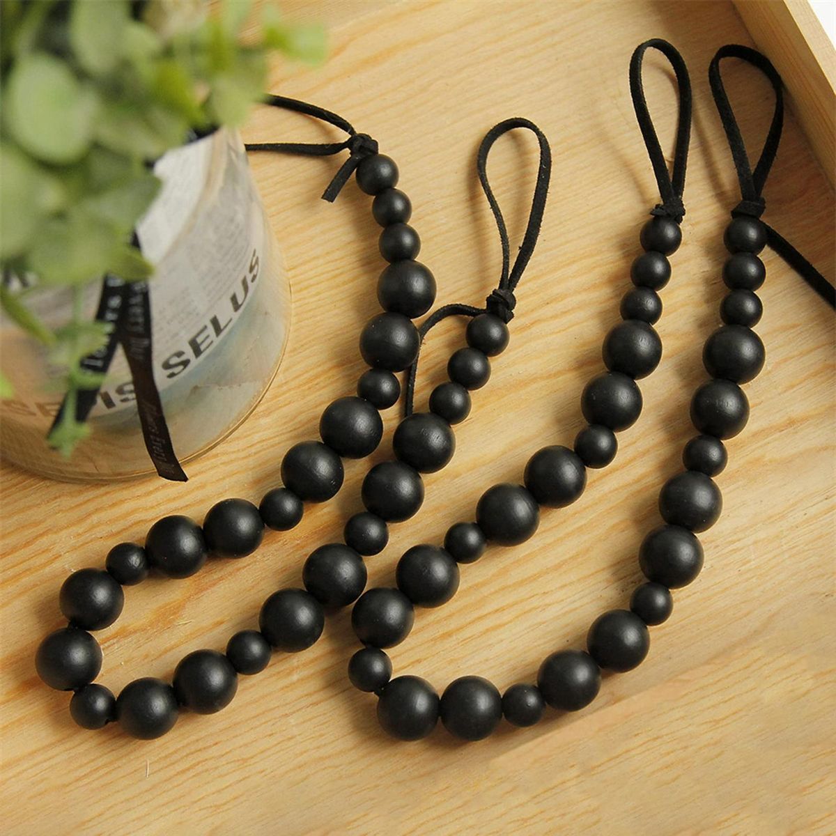 Boho Style Curtain Holderback Wooden Bead Curtain Tieback Black