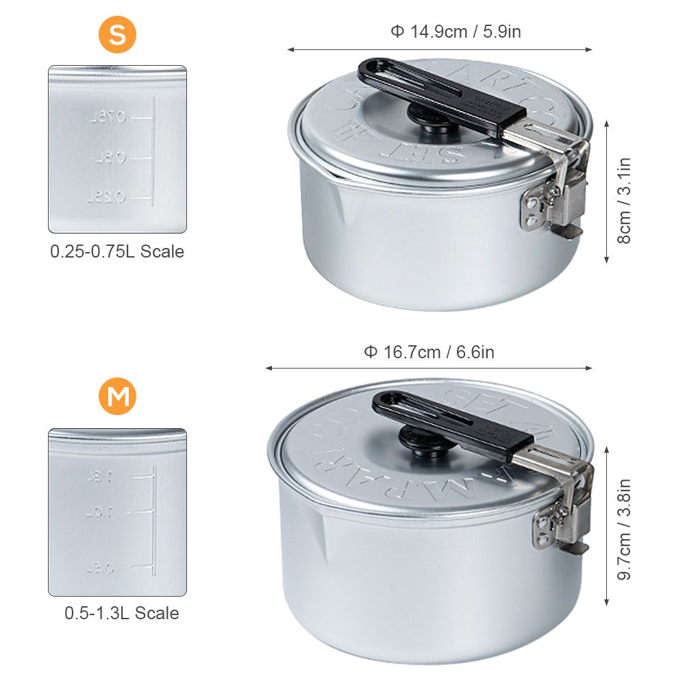 2Pcs Aluminum Alloy Camping Pot, Camping Cook Pot