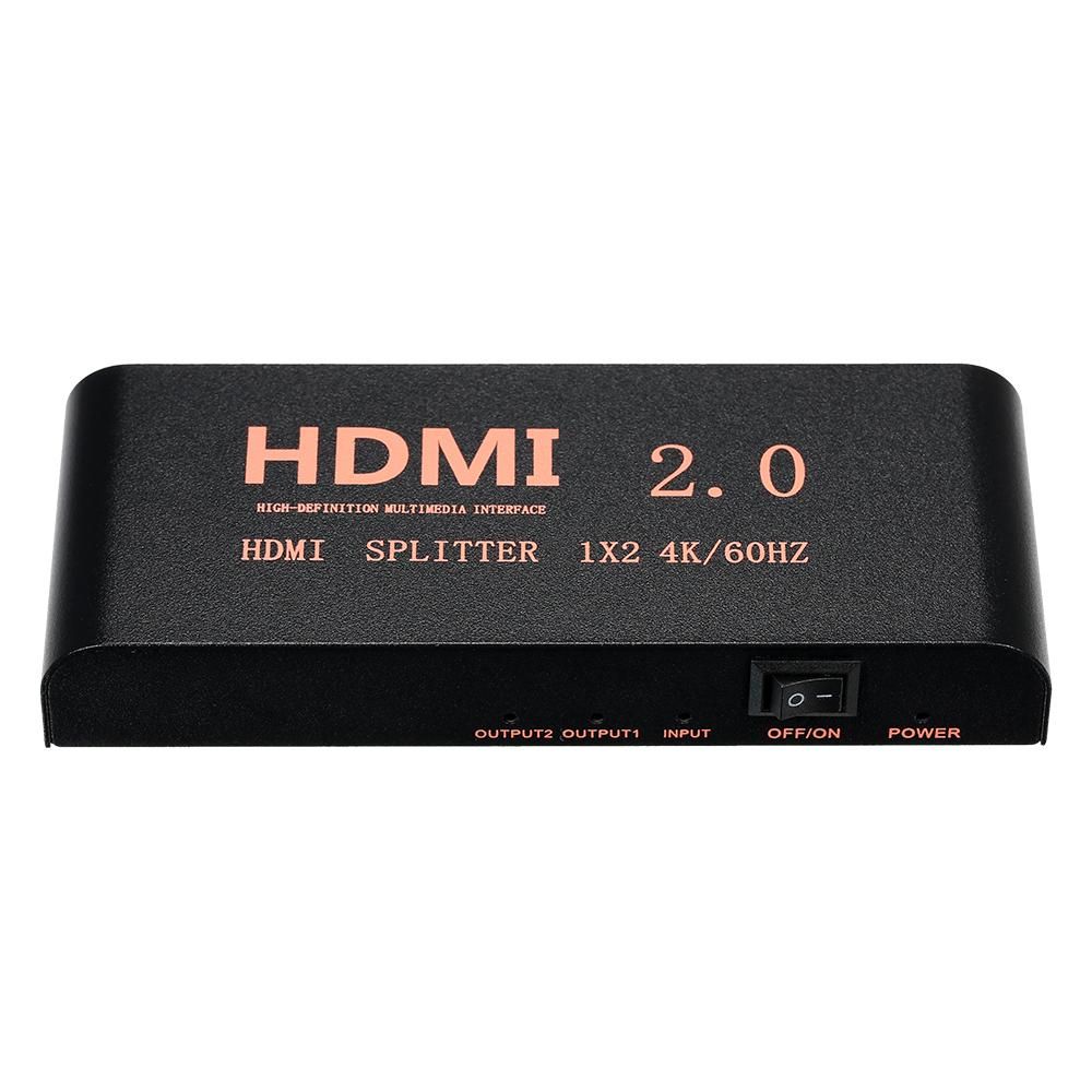 HD Splitter 1 in 2 out Up to 3840*2160 Resolution with Audio Optical Fiber Ports Compatible with PC TV Monitor Projector EU Plug