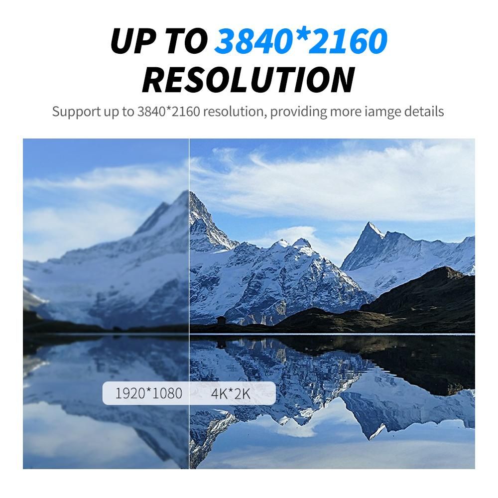 HD Splitter 1 in 2 out Up to 3840*2160 Resolution with Audio Optical Fiber Ports Compatible with PC TV Monitor Projector EU Plug