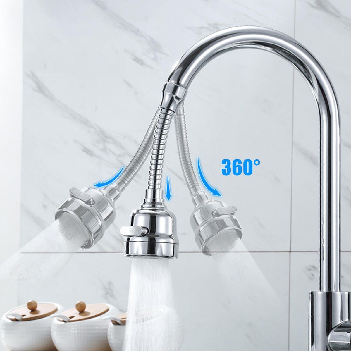 360° Rotatable Tap Head Faucet Extender Splash-Proof Pressurized Kitchen Tap Sprayer with 3 Modes Water Saving Black Copper Water Tap Head