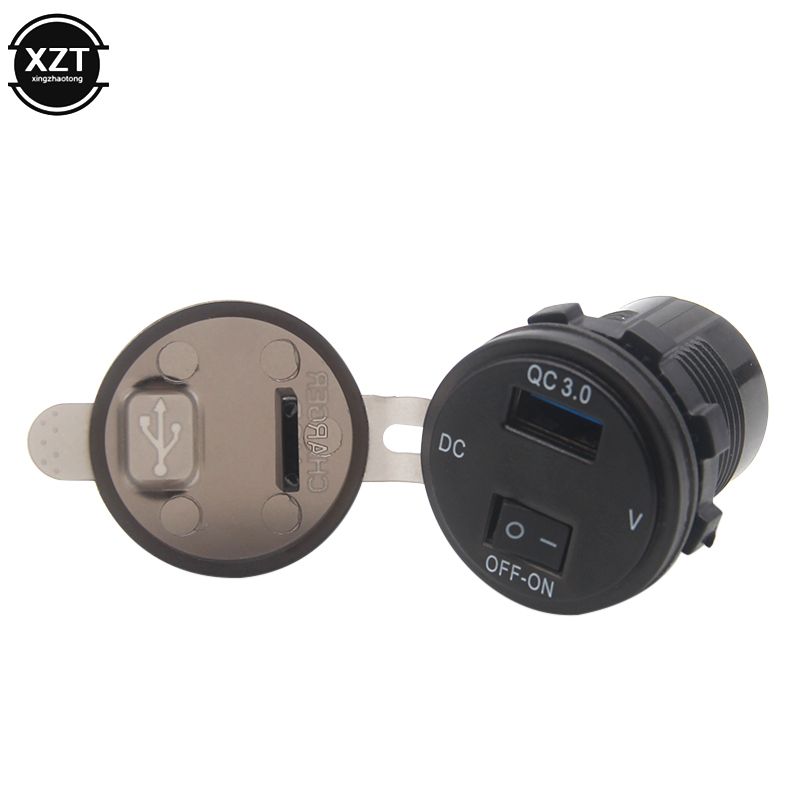 （red Light）18W Phone USB QC 3.0 Fast Charging Motor Power Adapter With Switch LED Voltmeter Voltage Display Vehicle DC12V-24V Waterproof