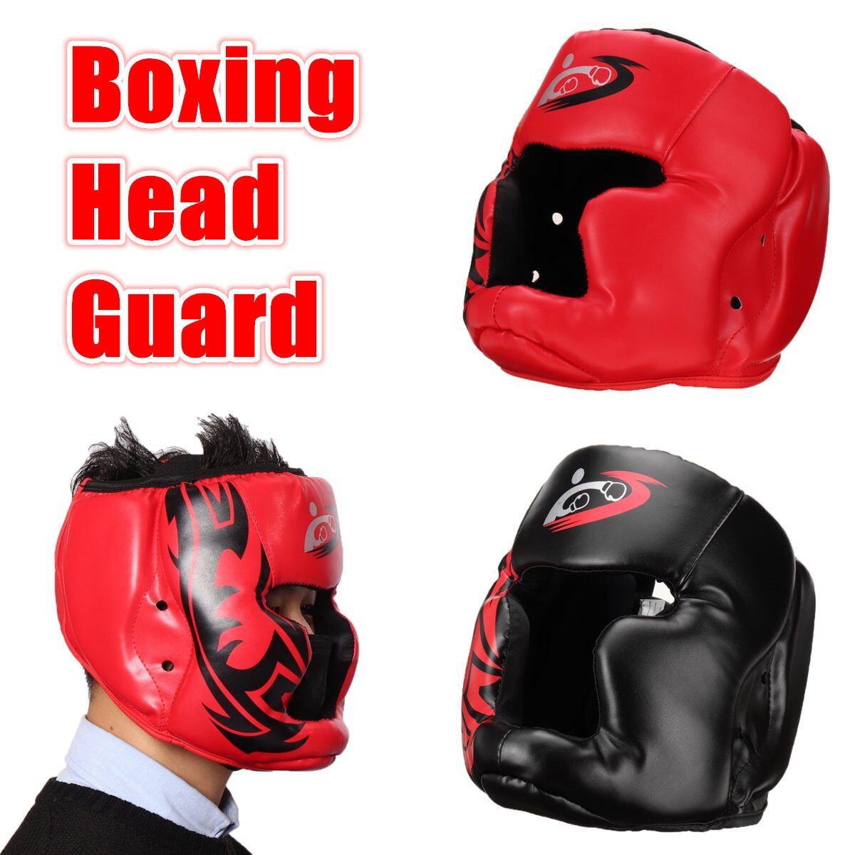 Boxing Head Guard Adjust MMA Martial Art Headgear Protector Kick Adult Black