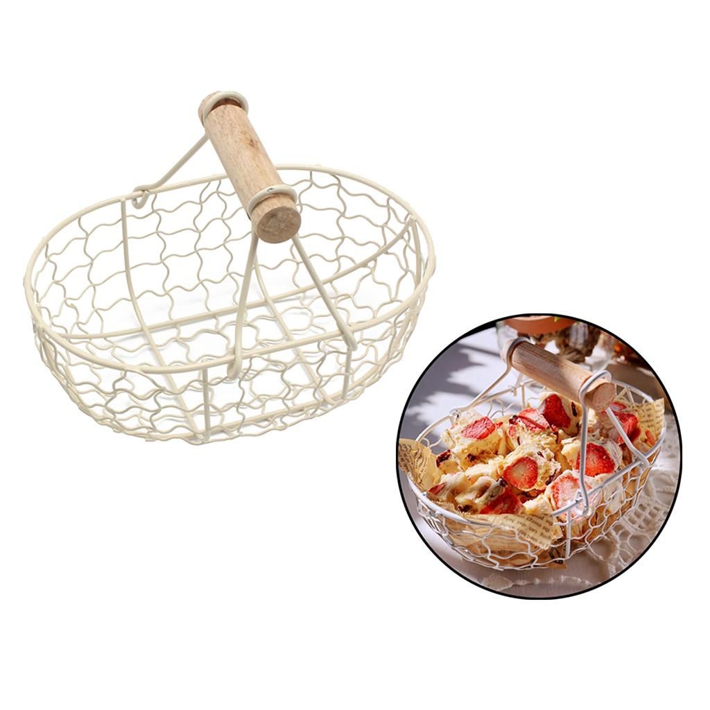 Metal Wire Kitchen Bread Basket Food Storage Basket Vegetables Beige