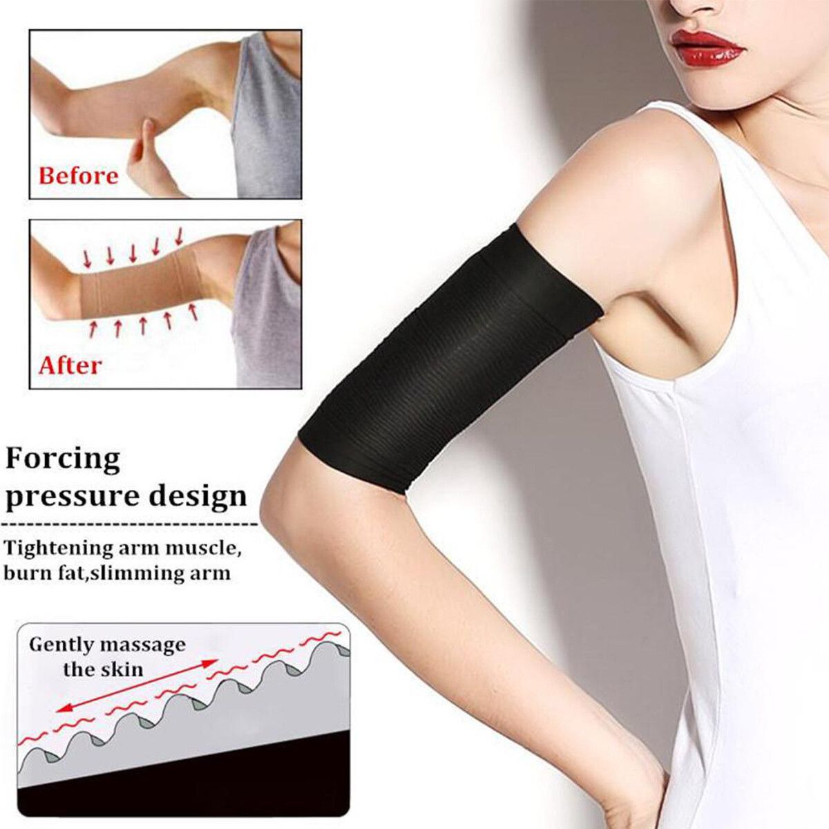 Women Strong Compression Shaper Arm Wrap Weight Loss Thin Legs Thin Arm Slimmer Sleevelet For Arm, Calves Black