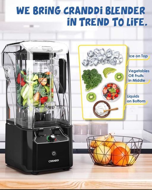 CRANDDI Quiet Commercial Blender With Sound Proof Shield