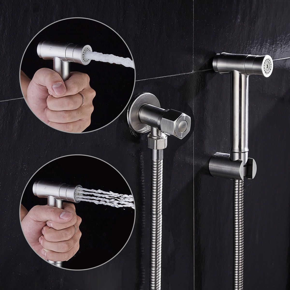 Bidet Toilet Sprayer Set Stainless Steel Handheld Bidet Sprayer Shattaf 2 Jets Mode Diaper Sprayer, Complete Bidet Set For Toilet, WS024BF6