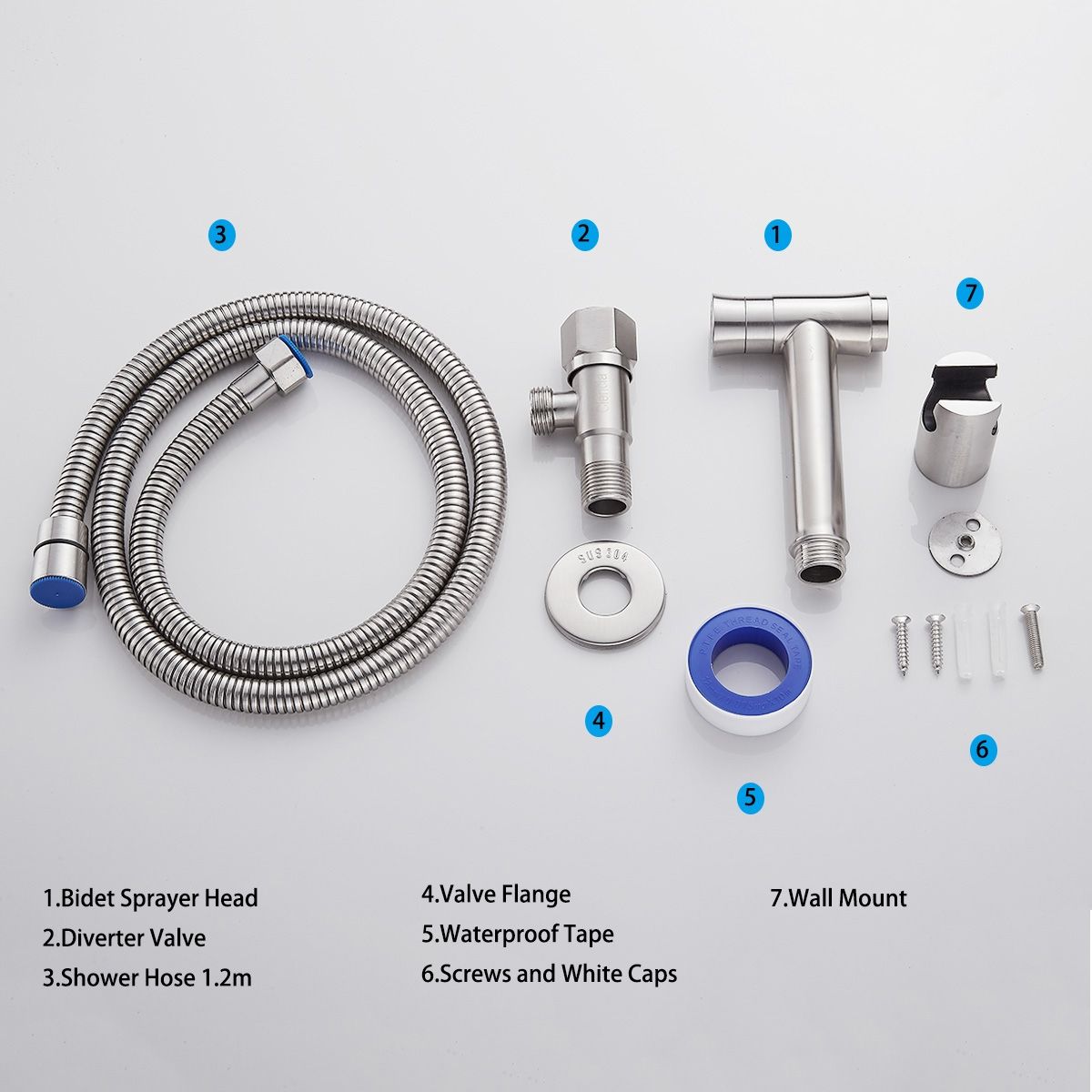 Bidet Toilet Sprayer Set Stainless Steel Handheld Bidet Sprayer Shattaf 2 Jets Mode Diaper Sprayer, Complete Bidet Set For Toilet, WS024BF6