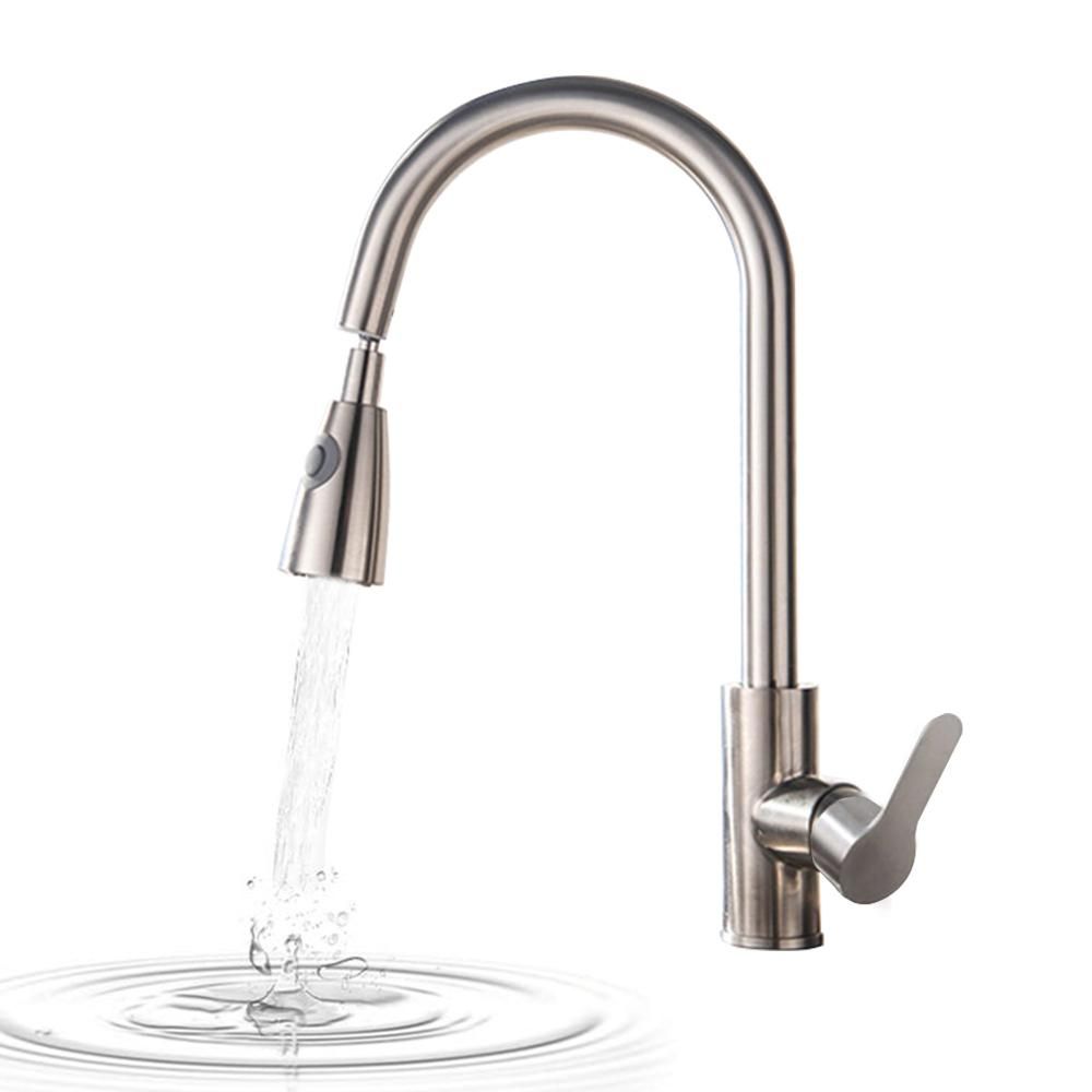 Pull Out Kitchen Faucets with 2 Spray Modes High Arc Bathroom Basin Sink Faucets Pull Down Sprayer Ceramic Valve Brushed Nickel Finished 360 Degree Swivel Water Tap